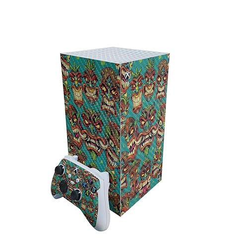 Carbon Fiber Gaming Skin Compatible With Microsoft Xbox Series X Digital Edition Bundle - Crazy Tikis - Premium 3M Vinyl Protective Wrap Decal Cover