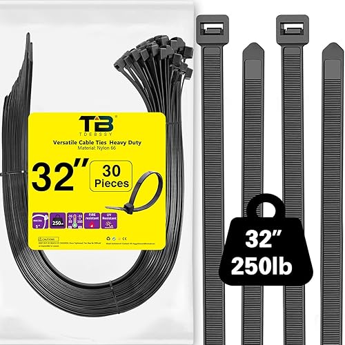Extra Large Zip Ties Heavy Duty 32 Inch Long Cable Ties 250 lbs Black Plastic Wraps Wire Ties 30 Pack for Home,Office,Garage and Workshop