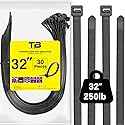 Extra Large Zip Ties Heavy Duty 32 Inch Long Cable Ties 250 lbs Black Plastic Wraps Wire Ties 30 Pack for Home,Office,Garage and Workshop