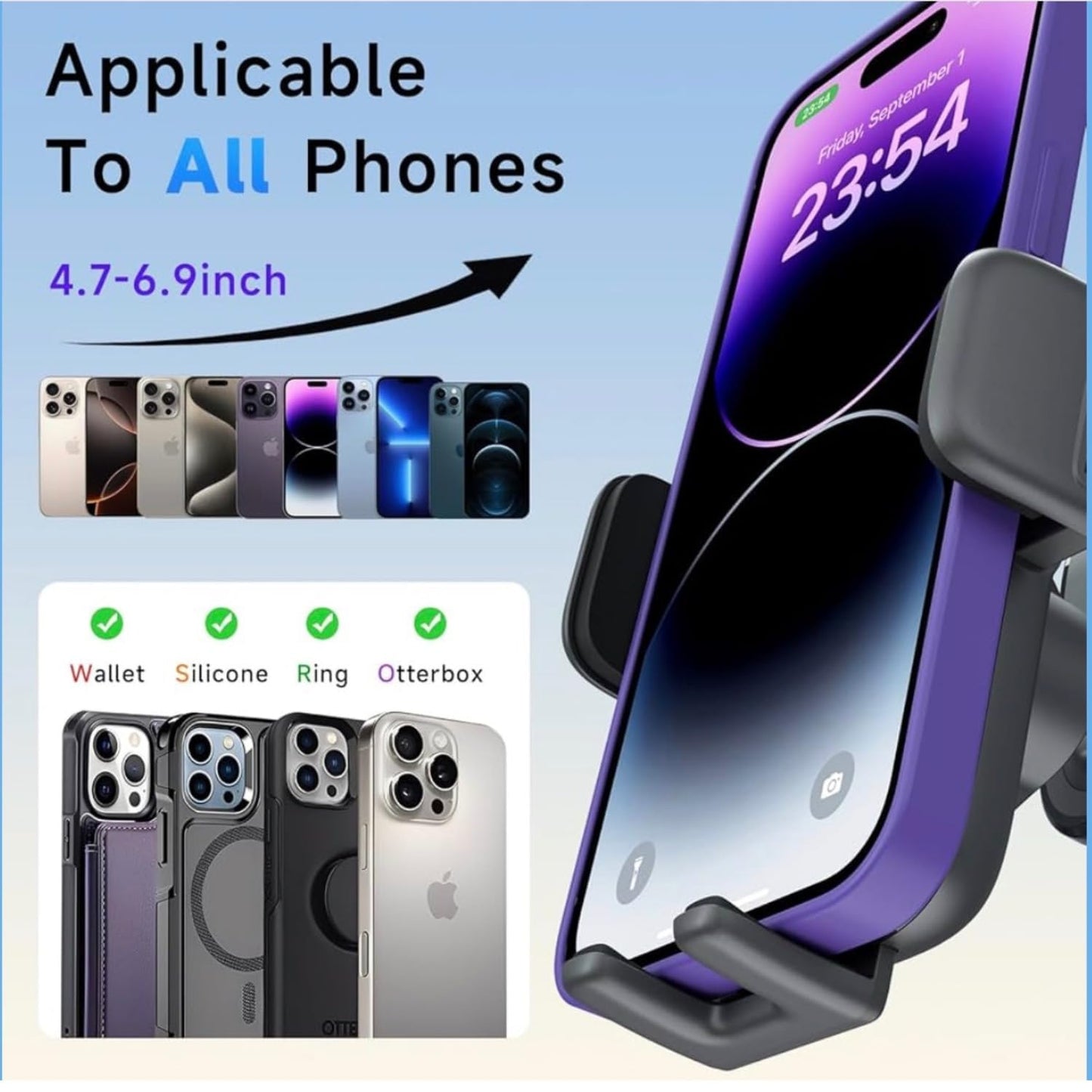 Car Phone Holder - 360° Rotation Vacuum Suction Cup Phone Mount, 108LBS Nano Gel Suction, Bendable Arm & One-Hand Release | Heavy-Duty Dashboard