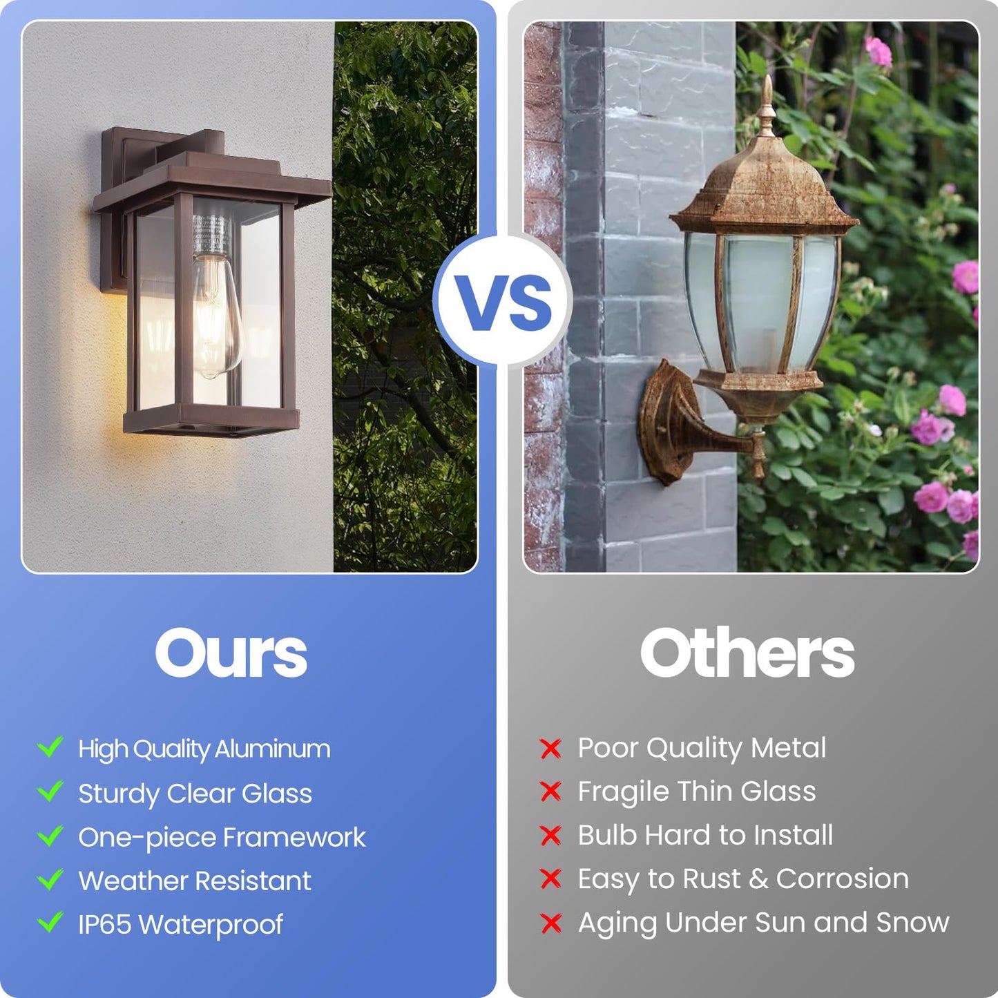 Smeike Exterior Light Fixtures 2 Pack, Modern Outdoor Wall Lanterns Farmhouse Outdoor Porch Light for House Patio Front Door Entryway, Bronze