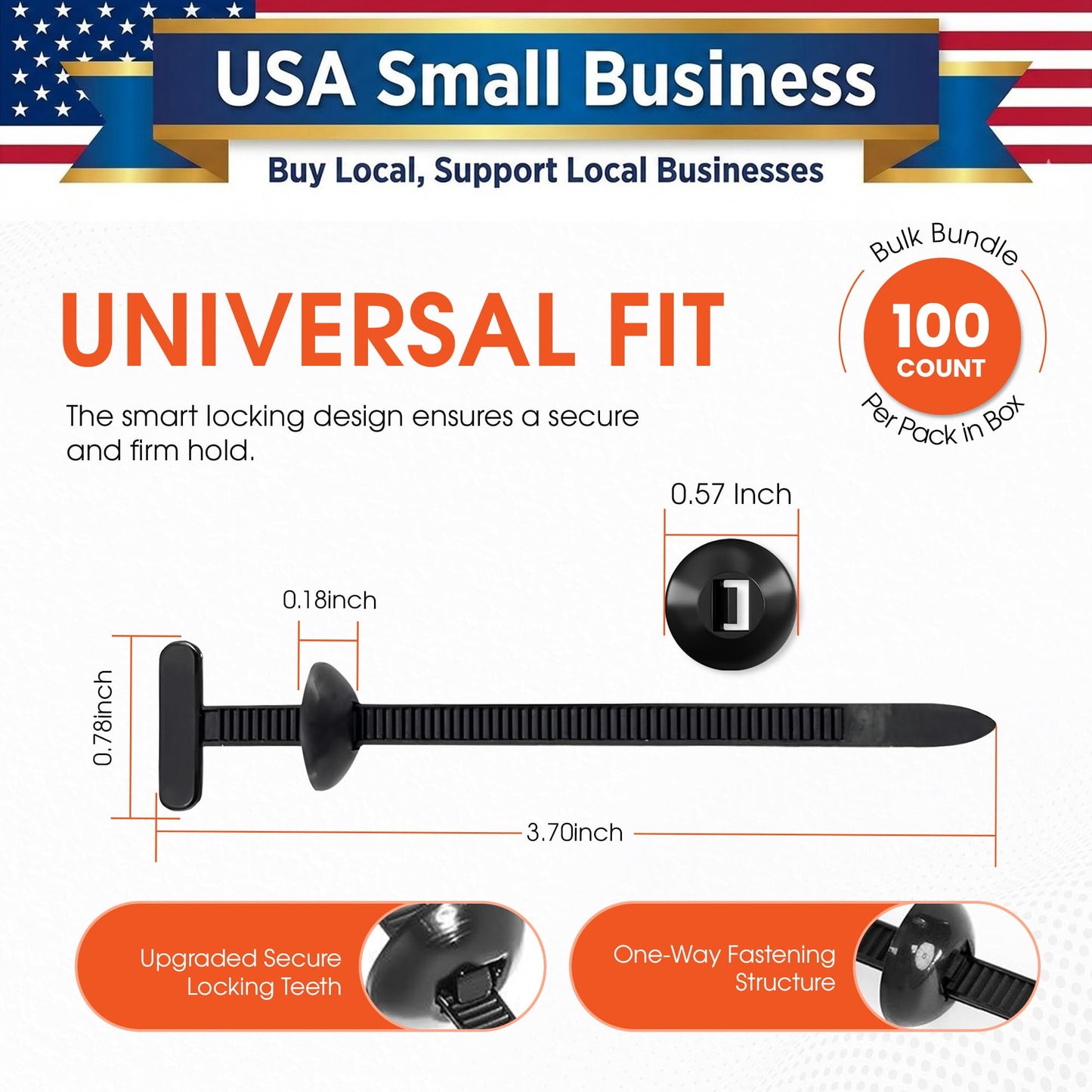 100 Pcs Nylon Universal Cable Tie Buckles - Heavy-Duty Zip Tie Buckle Clips with Pin & Button Design, Self-Locking, UV Resistant, Easy Install for Car