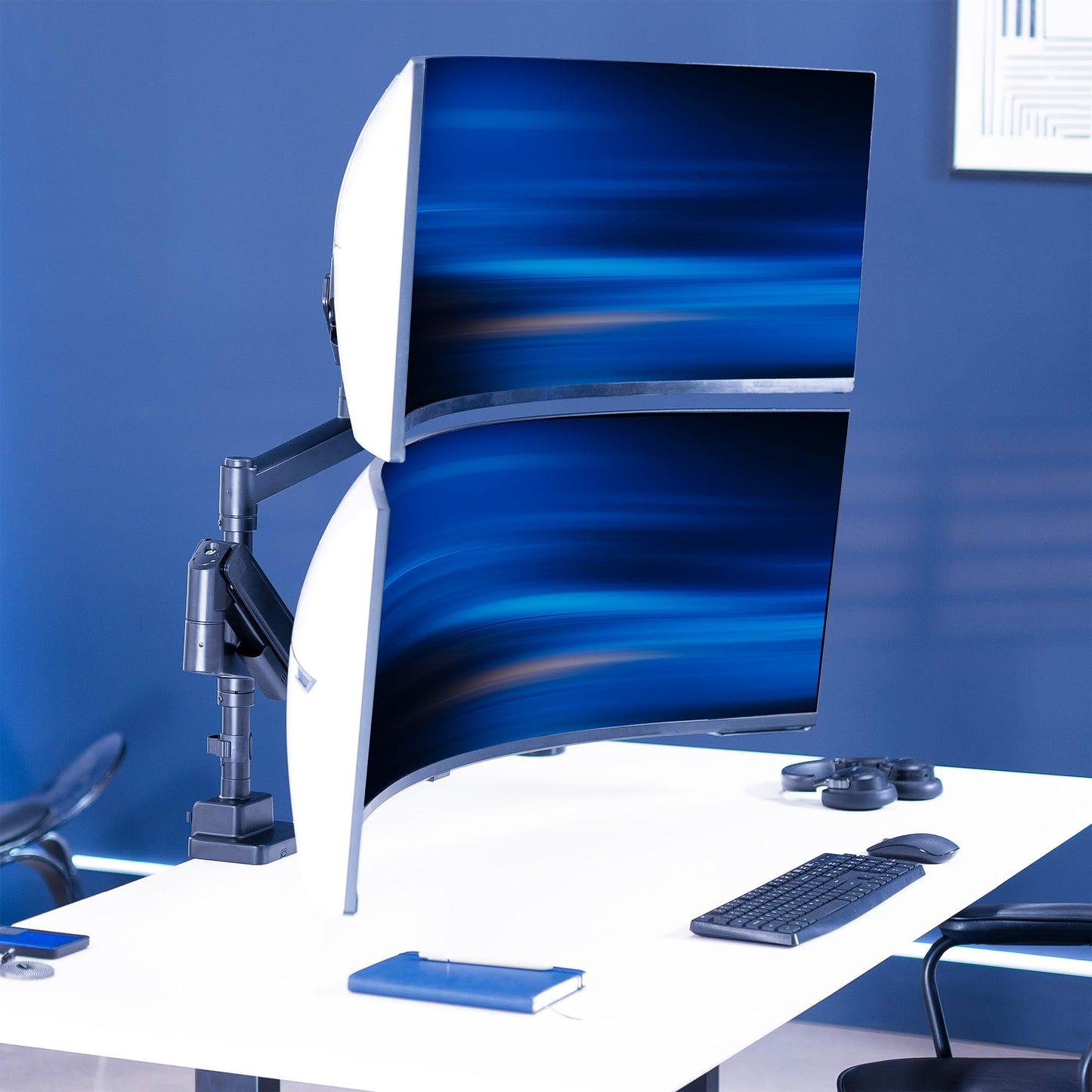 VIVO Dual Ultrawide Monitor Arms with Pole, 57 inch Screens up to 59.4 lbs, Desk Mount TV and Monitor Stand Designed for Samsung Odyssey Ark, Neo G9