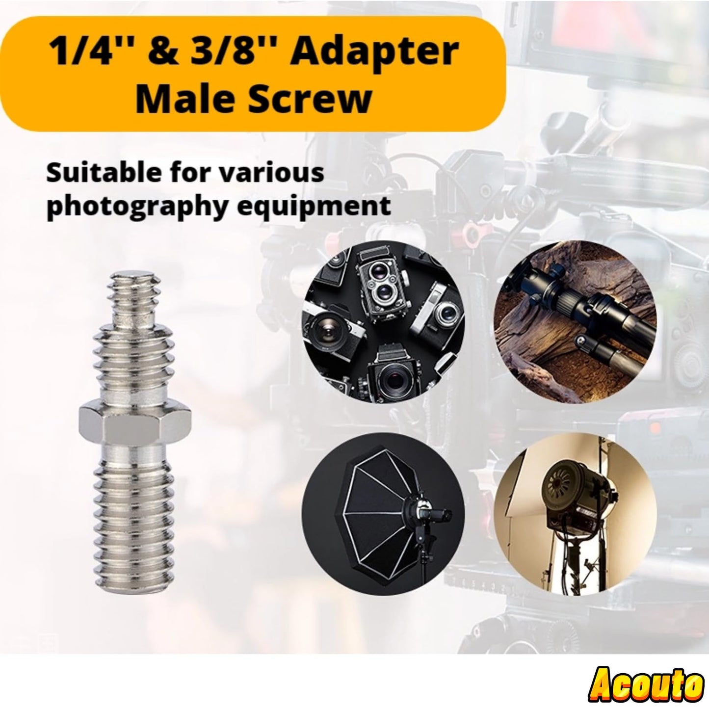 Acouto 1/4'' to 3/8'' Adapter Male Screw, 1/4'' & 3/8'' Adapter Male Screw for Ball Head Tripod Monopod Camera Mount Accessories Dual Use Screw