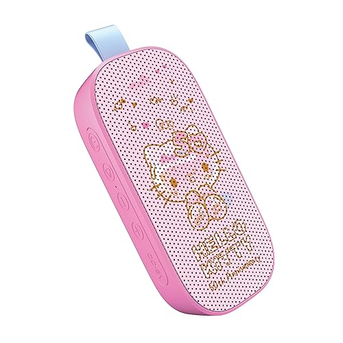 Hello Kitty 50th Anniversary Bluetooth Portable Speaker - Rechargeable Battery, Dynamic Audio, Carry-On Strap, Cute Pink Design for Travel, Parties