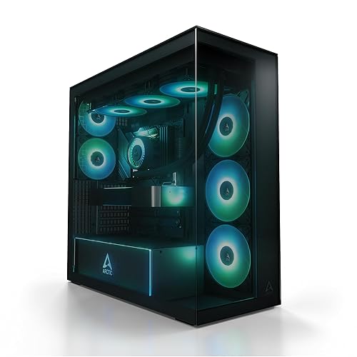 ARCTIC Xtender (Black) - PC Case, Tempered Panorama Glass, 2 x 420 mm Radiator Support, Full Tower, Big Tower, E-ATX, 5X A-RGB Fans pre-Mounted