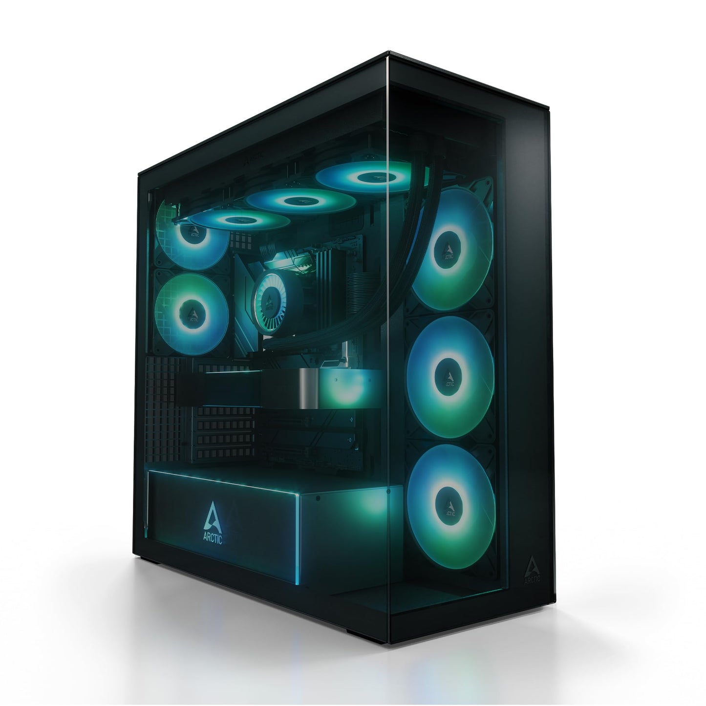 ARCTIC Xtender (Black) - PC Case, Tempered Panorama Glass, 2 x 420 mm Radiator Support, Full Tower, Big Tower, E-ATX, 5X A-RGB Fans pre-Mounted