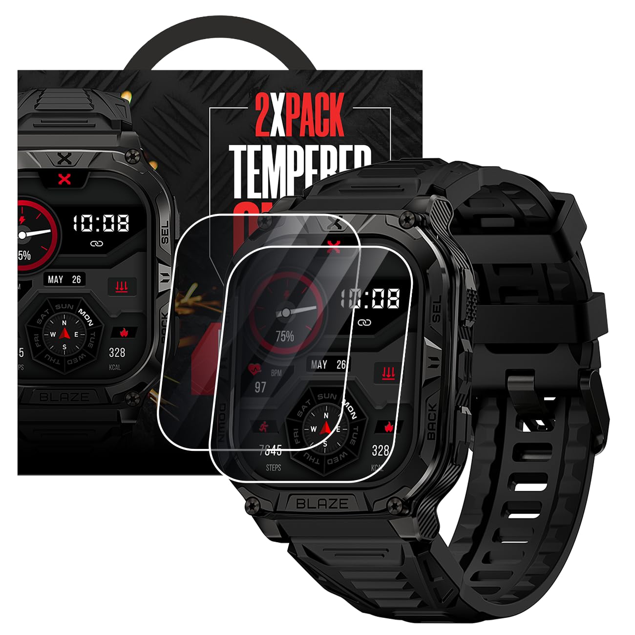 CARBINOX Tempered Glass Screen Protector Compatible for X-Ranger Smart Watch - High Transparency, Anti Scratch, High Sensitivity, Bubble Free (2 Pack)