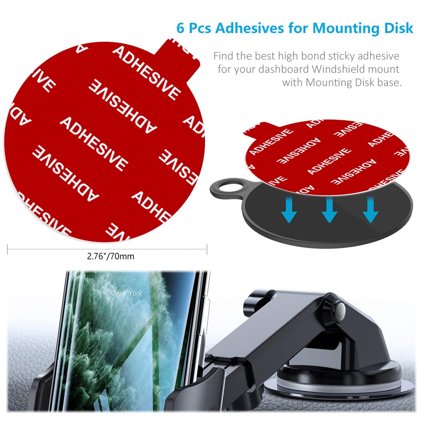 AZXYI Sticky Adhesive Replacement for Windshield Camera Holder, 6pcs 2.76"(70mm) VHB Circle Double-Sided Adhesive Tapes for Dashboard Suction Cup