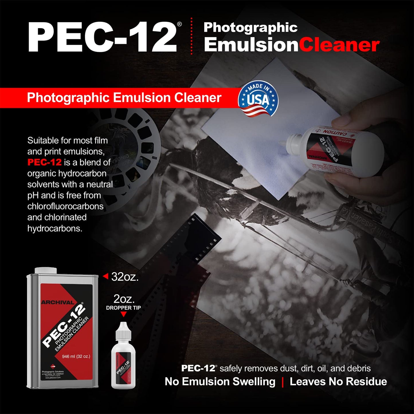 PEC-12 Photographic Emulsion Cleaner - Fluid for Removal of Non-Water Based Stain, Grease & Ink from Emulsions and Bases - Photographers Choice