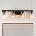 LOG BARN Rustic Bathroom Vanity Light with Mason Jar Glass, Farmhouse 4-Light Sconces Wall Lighting, Faux-Wood Finish, 29 inches