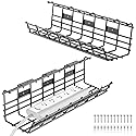 2 Pack DELAMU Under Desk Cable Management Tray, Large Metal Cord Organizer, Office & Home Cord Wire Management Under Desk Shelf, Easy Install