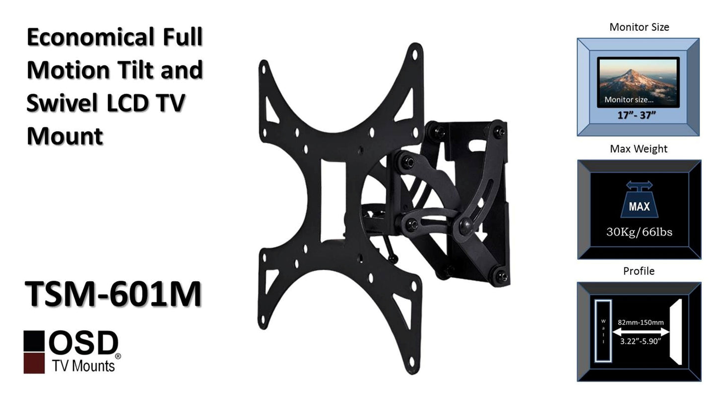 OSD Audio TSM-601M Full Motion Tilt and Swivel Wall Mount for 17-inch to 37-inch LED, LCD or Plasma TV