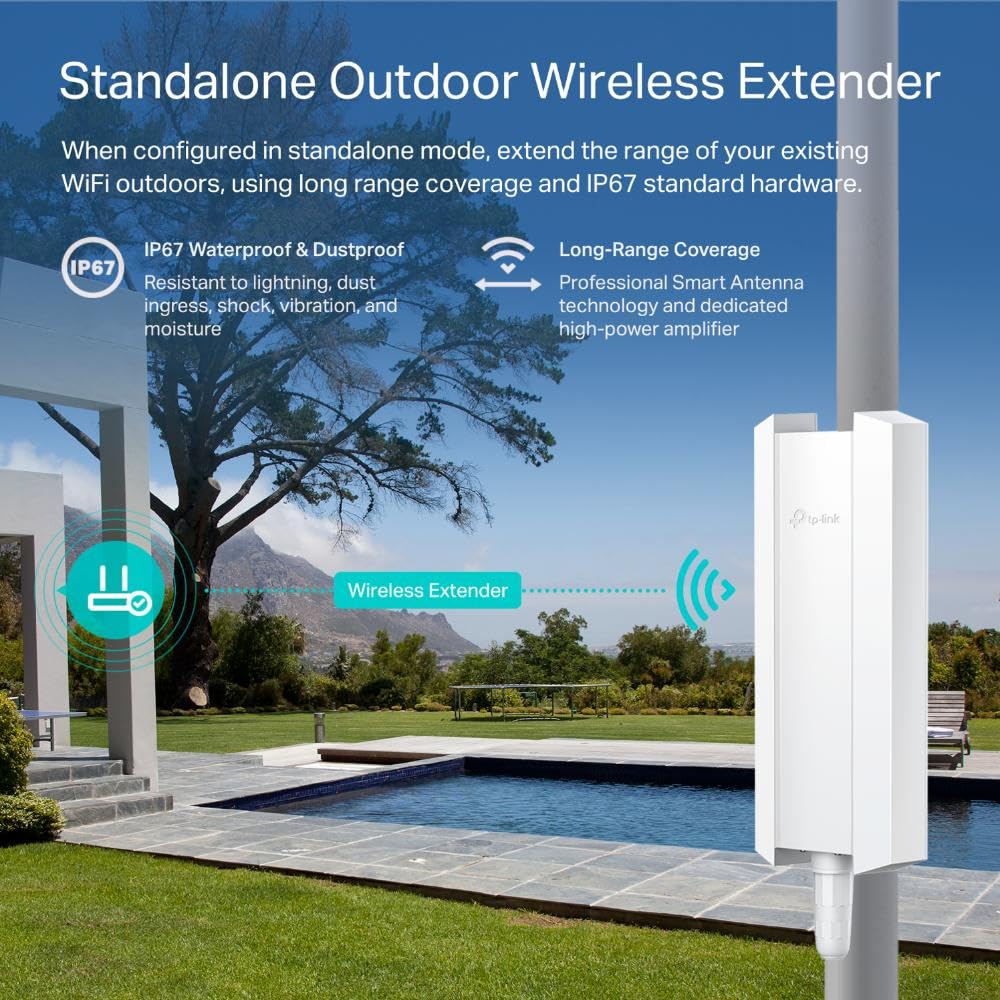 TP-Link Omada Long Range Outdoor Access Point | WiFi Extender Outdoor Universal Compatible | WiFi 6 AX1800 Dual Band | IP68 Weatherproof | Seamless