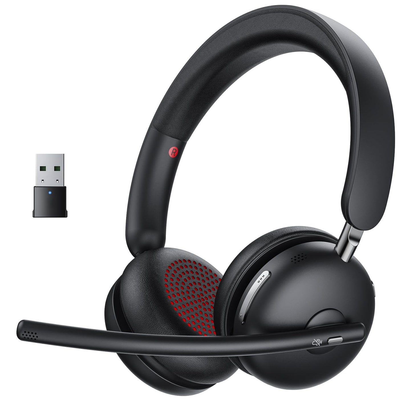 Wireless Headset with Mic for Work, One-Tap Mute & USB Dongle, Bluetooth 5.3 Headset, AI Noise Cancelling Mic, Wireless Headphones with Mic & 65H