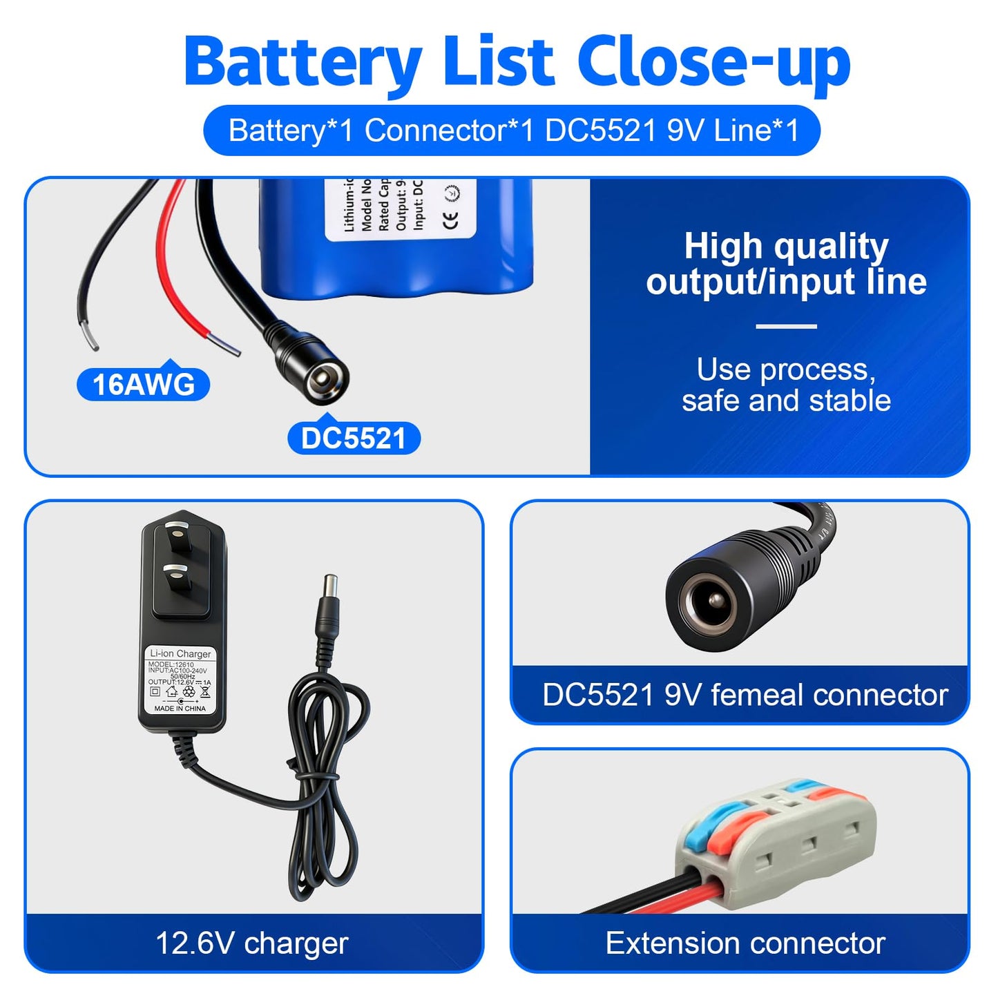 12V 5200mAh Rechargeable Li-ion Battery with Charger, Bare Leads Wire Battery Pack Perfect for DIY Project, Speakers, RC Car, Robot Toys, LED Light