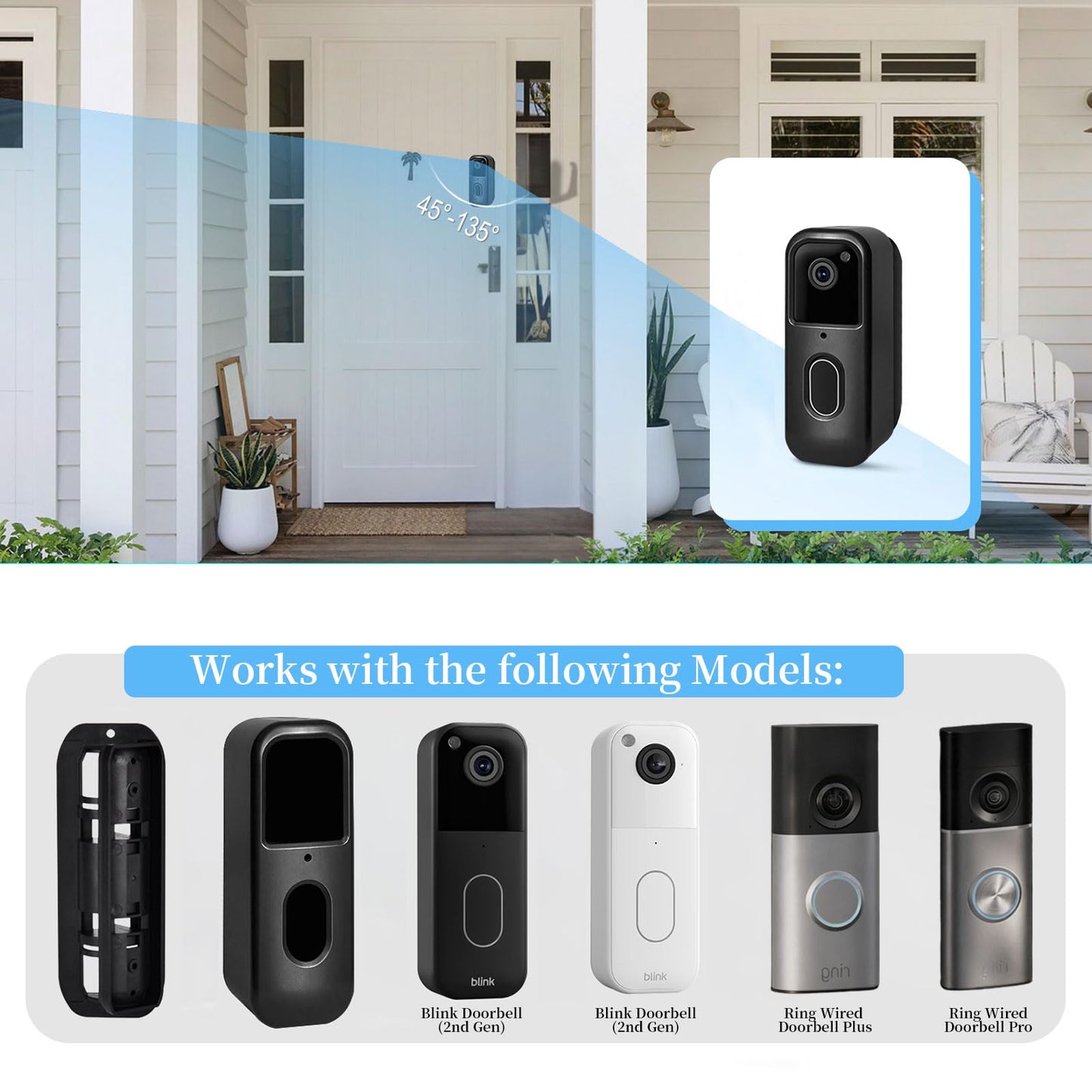 Adjustable 45-135 Degree Doorbell Angle Mount Compatible with Ring Wired Doorbell Pro&Plus 2025 and Blink Video Doorbell 2nd Gen 2025 Replacement