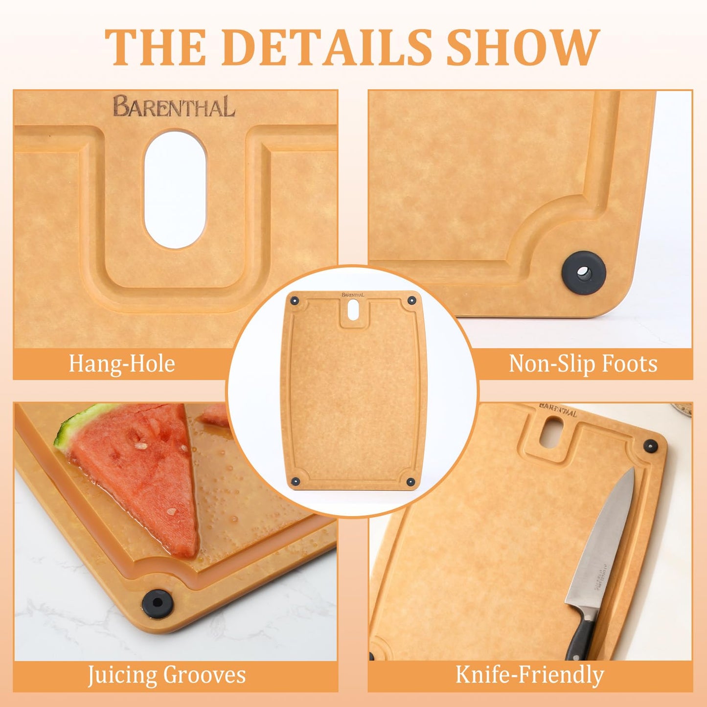 Barenthal Cutting Boards for Kitchen Dishwasher - 2PC Cutting Board Set Double-Sided with Non-Slip Feet and Juice Groove Composite Chopping Boardโฆ