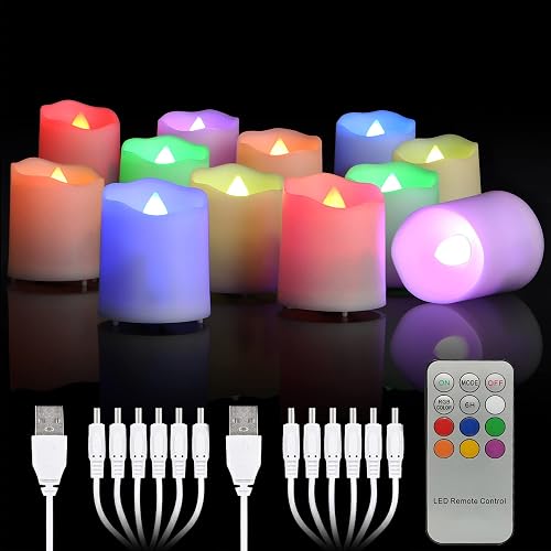 Daord Rechargeable LED Color Changing Tea Lights USB Flameless Warm White Flickering Votive Candles with Remote for Halloween Christmas Romantic Home