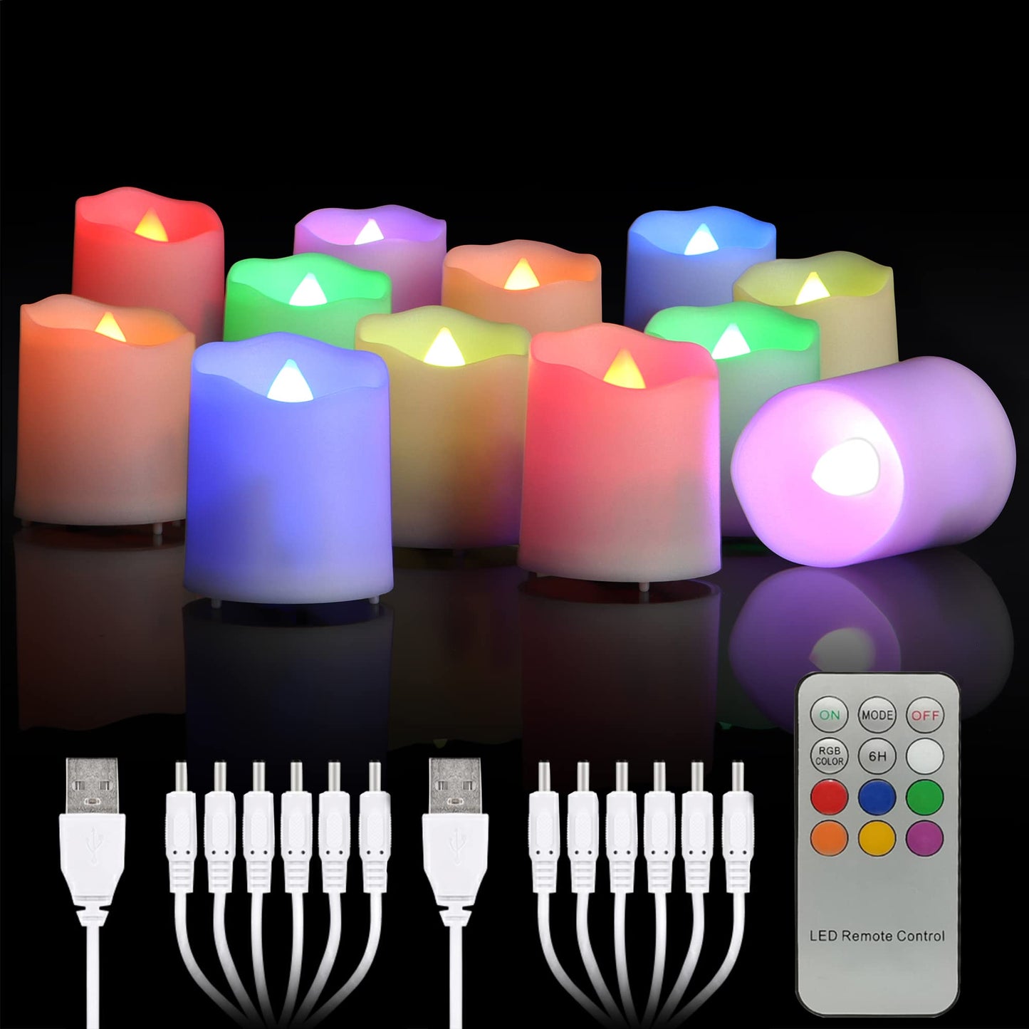 Daord Rechargeable LED Color Changing Tea Lights USB Flameless Warm White Flickering Votive Candles with Remote for Halloween Christmas Romantic Home