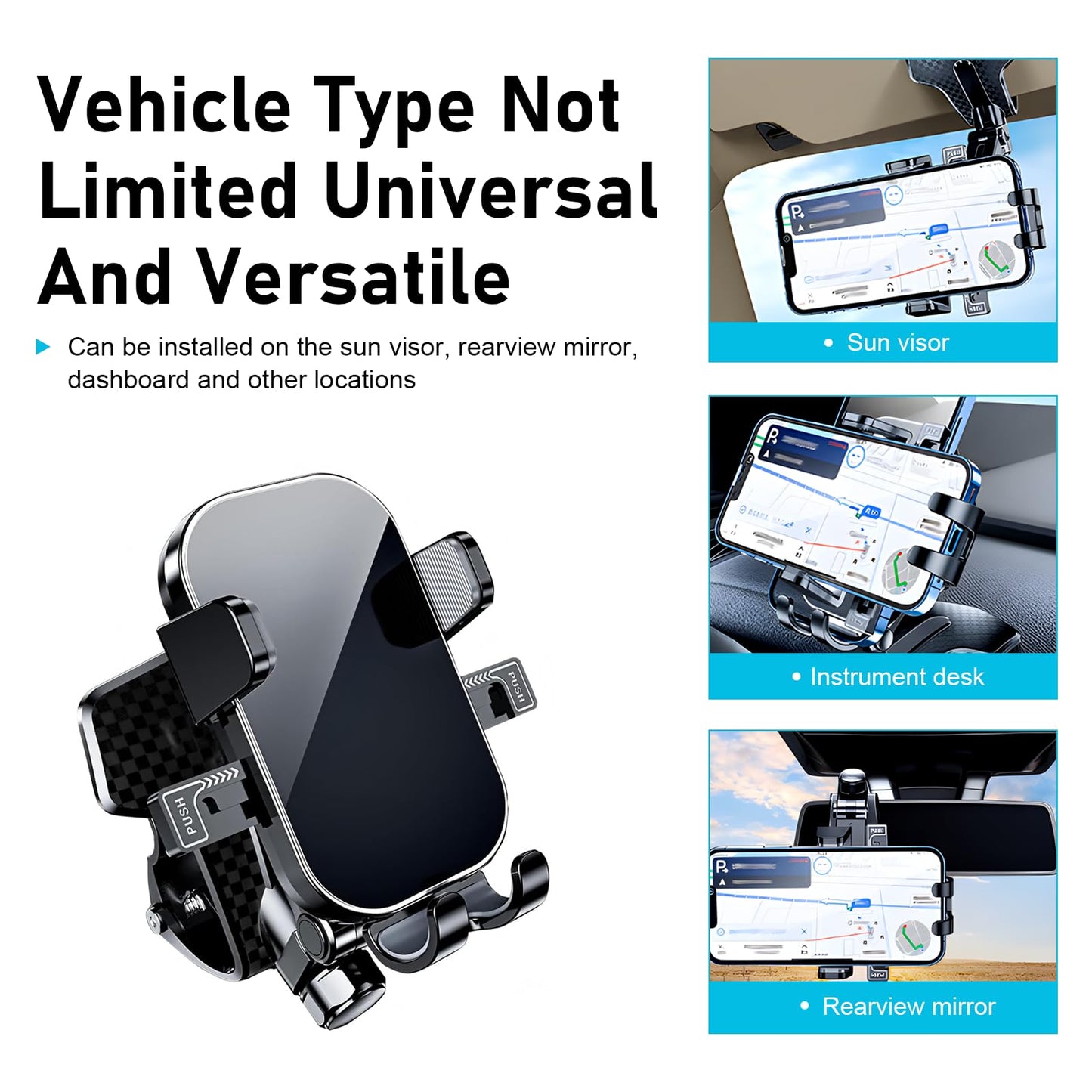 Fiknonk 1 PC Car Phone Holder 360 Degree Rotation, Dashboard Phone Cradle Mount, Gravity Auto-clamping Navigation Bracket, Universal for Most Cars