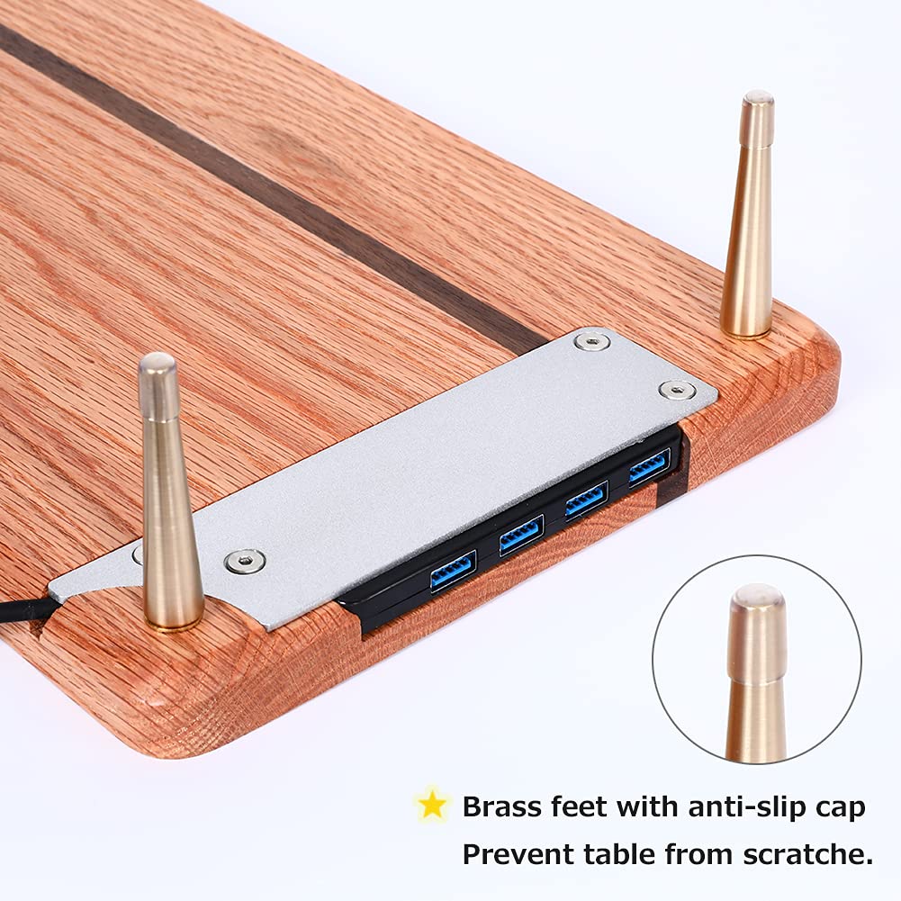 CRAFT KITTIES Wood Riser Monitor Stand with USB Ports Computer Stand w/Slot for Tablet & Cellphone Computer Riser w/Big Storage, Dual Monitor Riser