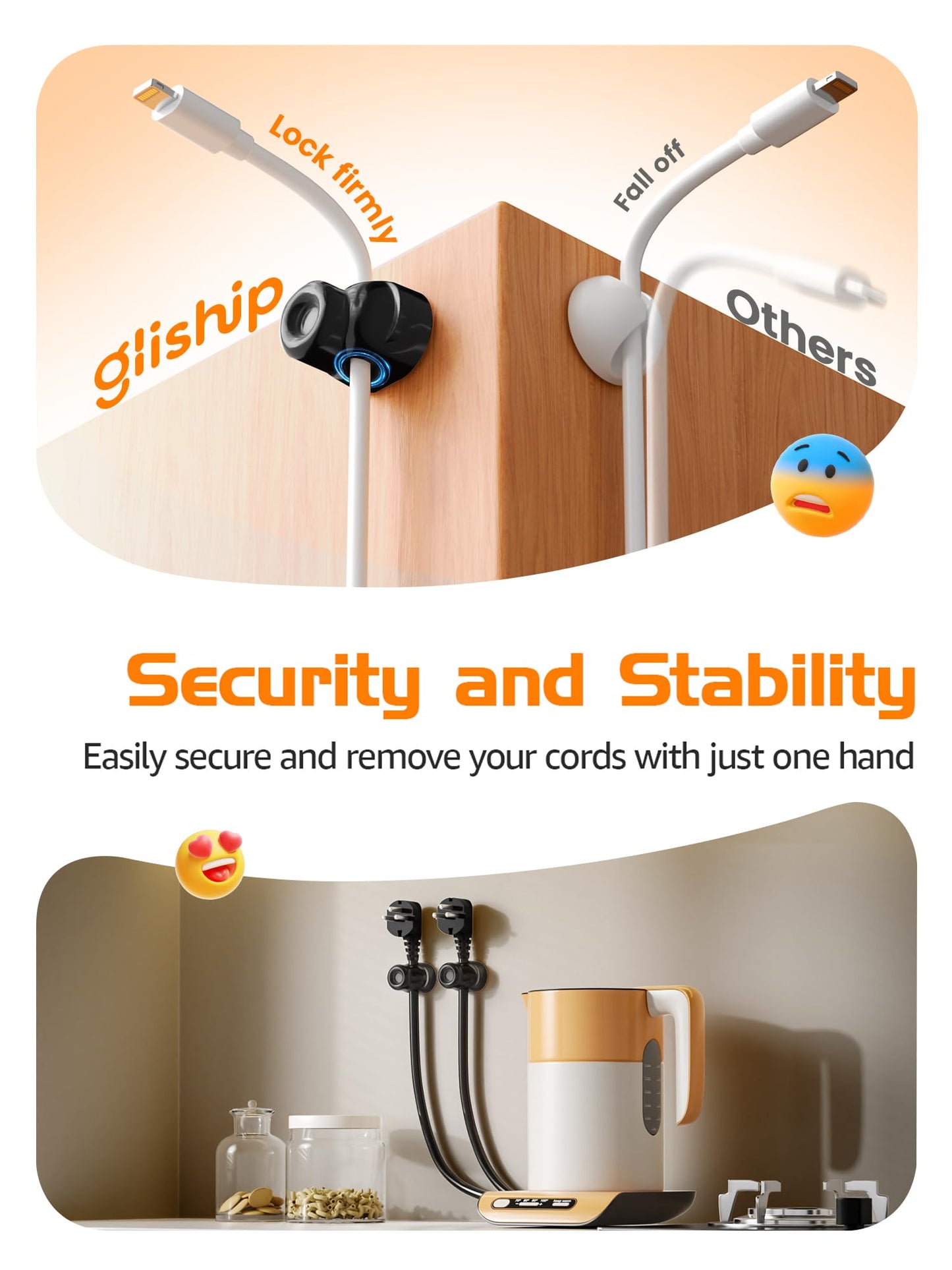 gliship 6 Pack Magnetic Cable Clips, Smooth Adjustable Cell Phone Cord Holder with Shoe-Shaped, String Light Clips for Home, Office, Wall, Nightstand