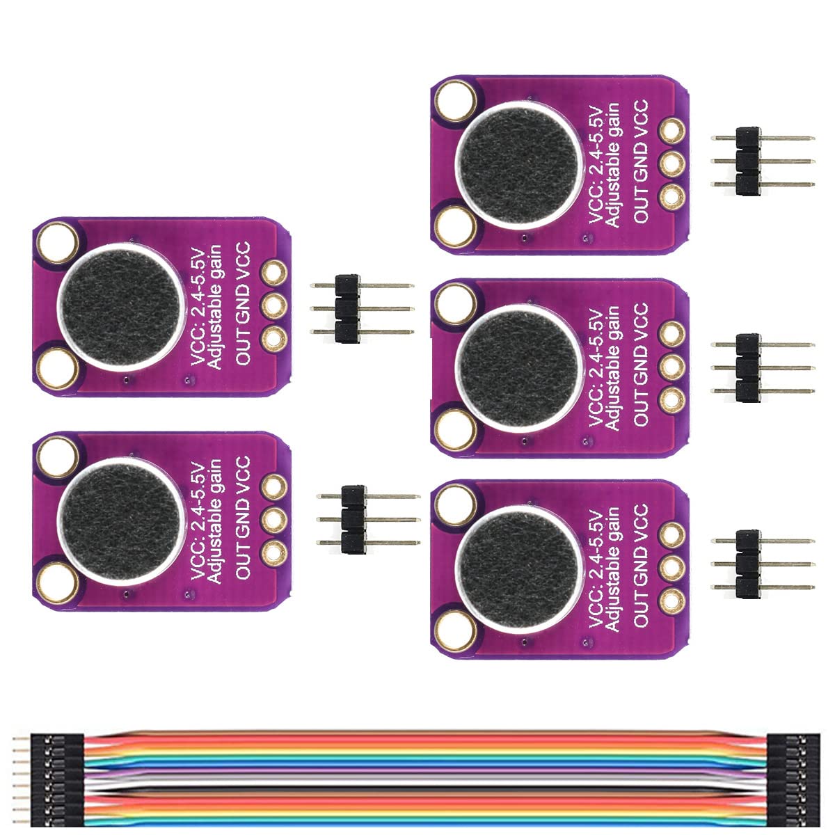 DAOKI 5Pcs Microphone Amplifier Module MAX4466 Electret Microphone Amplifier GY-MAX4466 Breakout Sensor, with Adjustable Gain Breakout Board