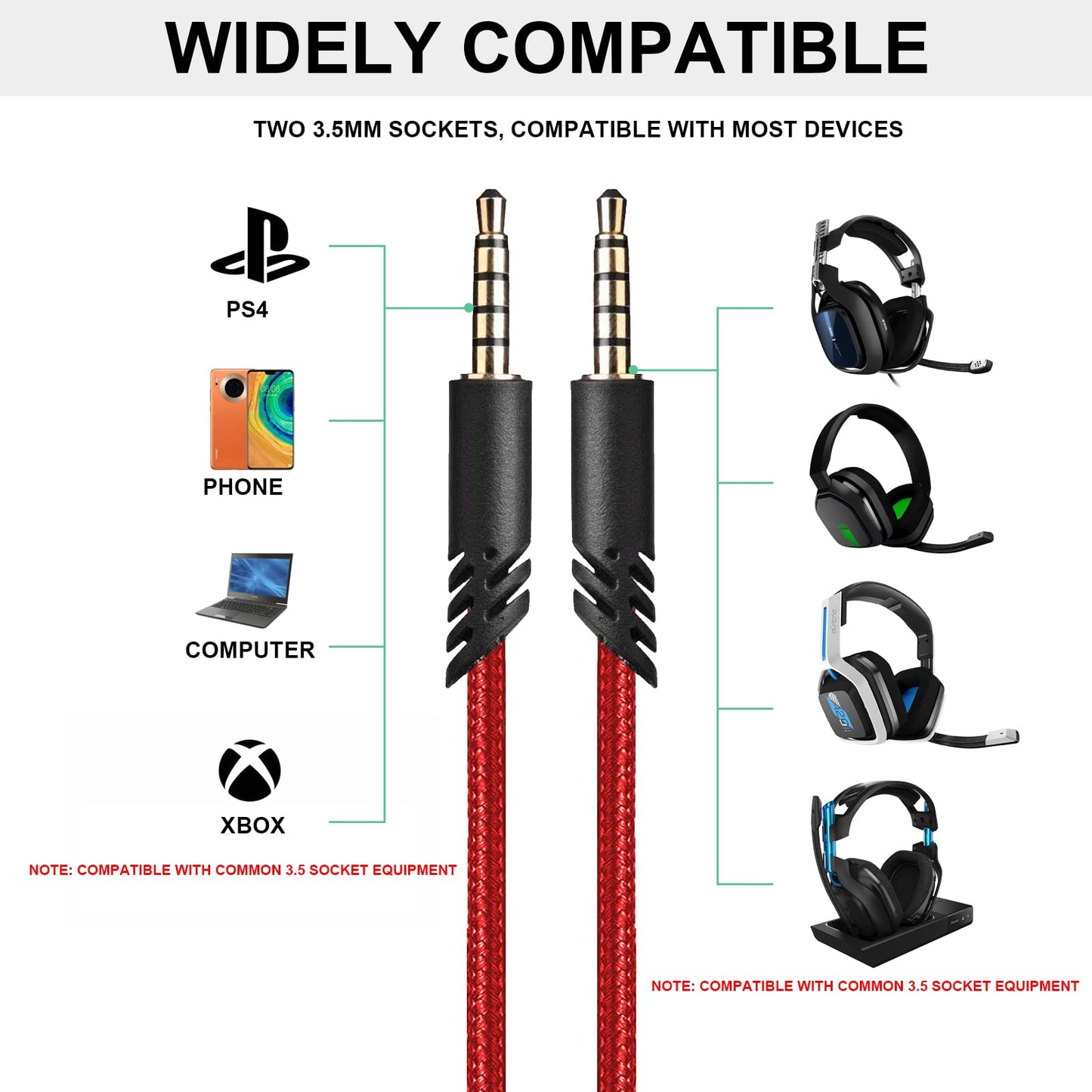 Sqrgreat Hizsoaor A10 Replacement Audio Cable with Volume Control Compatible with Astro A40/A40TR/A10 Gaming Headphones, Nylon Braided Cable Length…