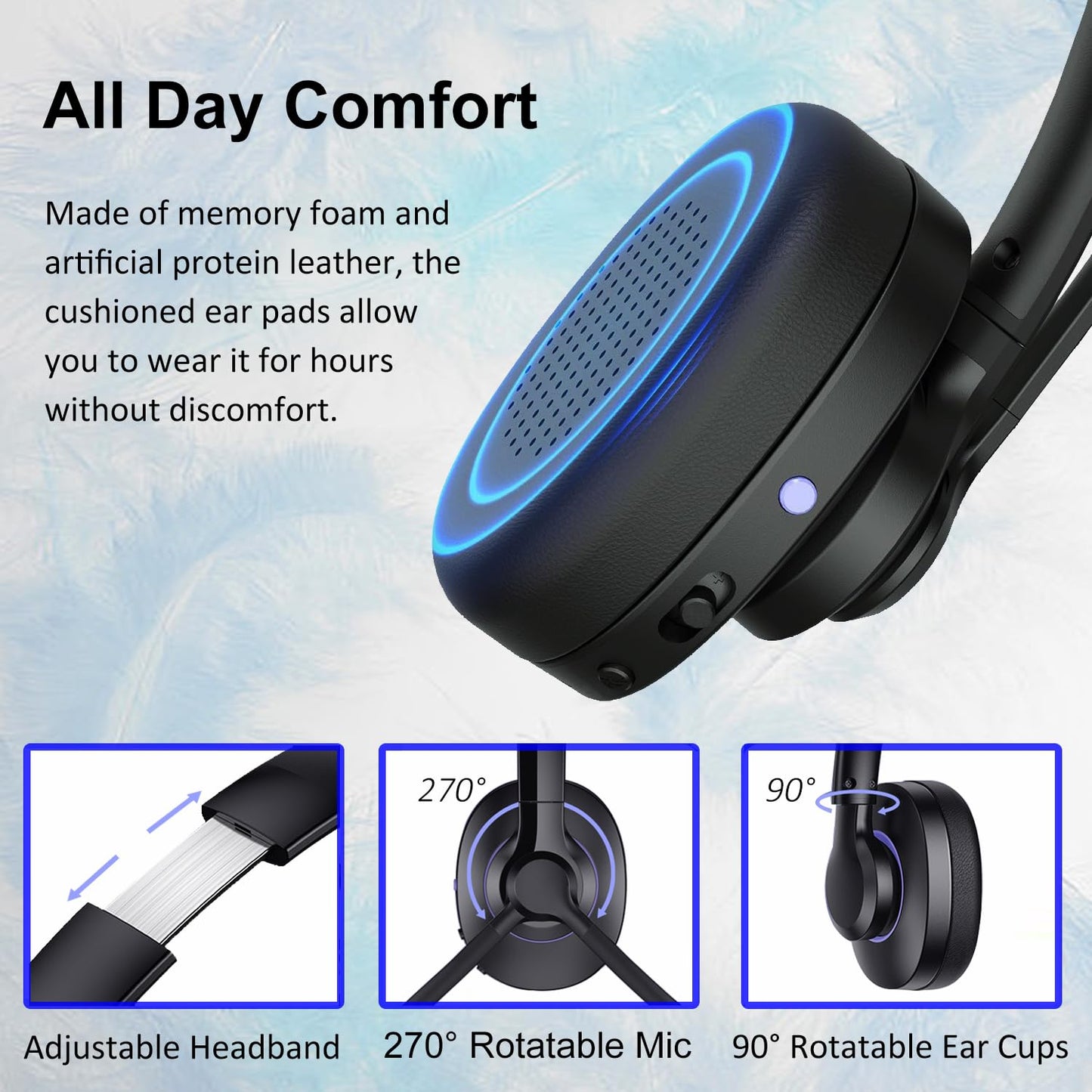 Weatwo Bluetooth Headset with Noise Cancelling Microphone & Mic Mute, 30H+ Talking Time Wireless Headset V5.1 Bluetooth Headphone for Work/Ms…