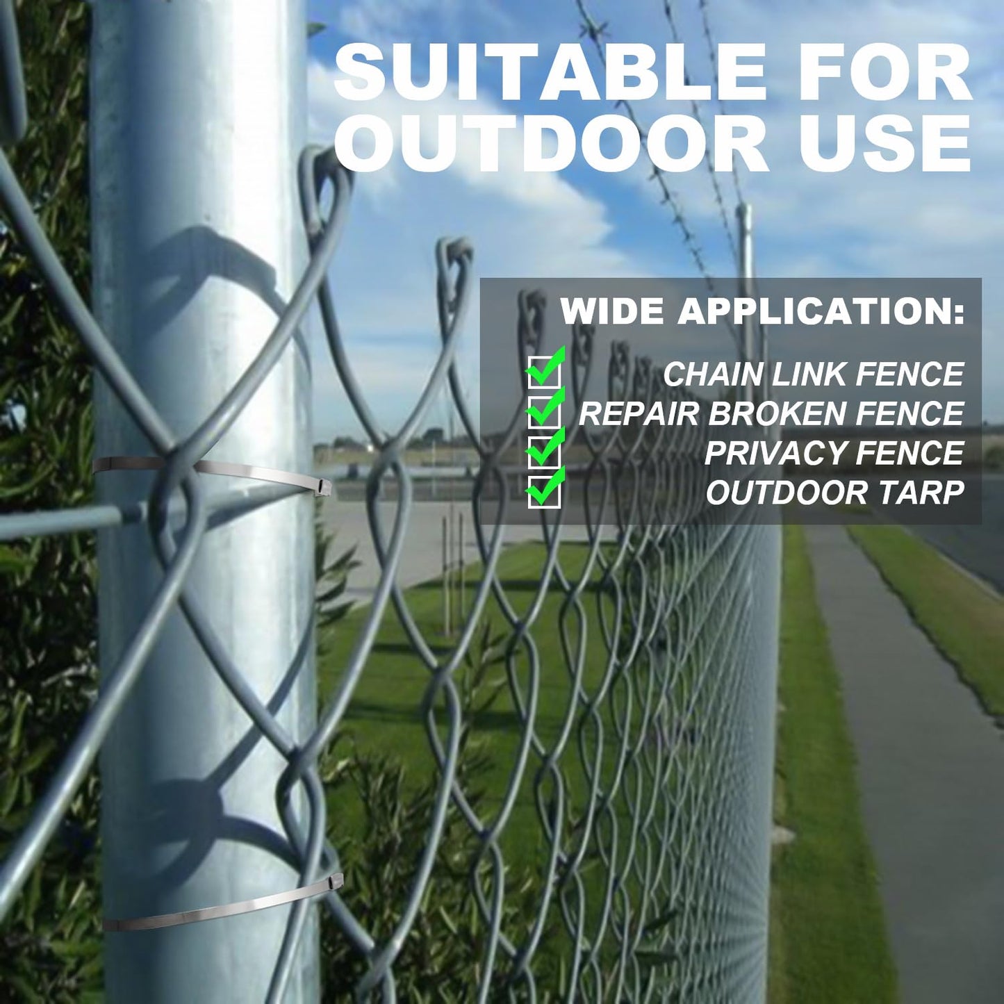 Metal Zip Ties 24 inch Stainless Steel Cable Ties 100 Pack 270 lbs Heavy Duty Self-locking Wire Ties High Temp Zipties Chain Link fence Ties Multi
