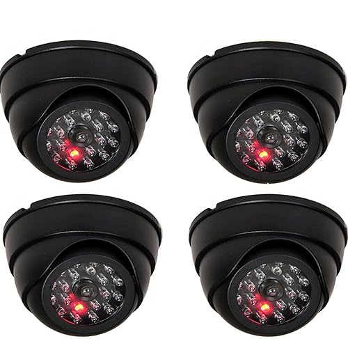 VideoSecu 4 Pack Dome Dummy Fake Infrared IR CCTV Surveillance Security Cameras Imitation Simulated Blinking LED with Security Warning Stickers C4B