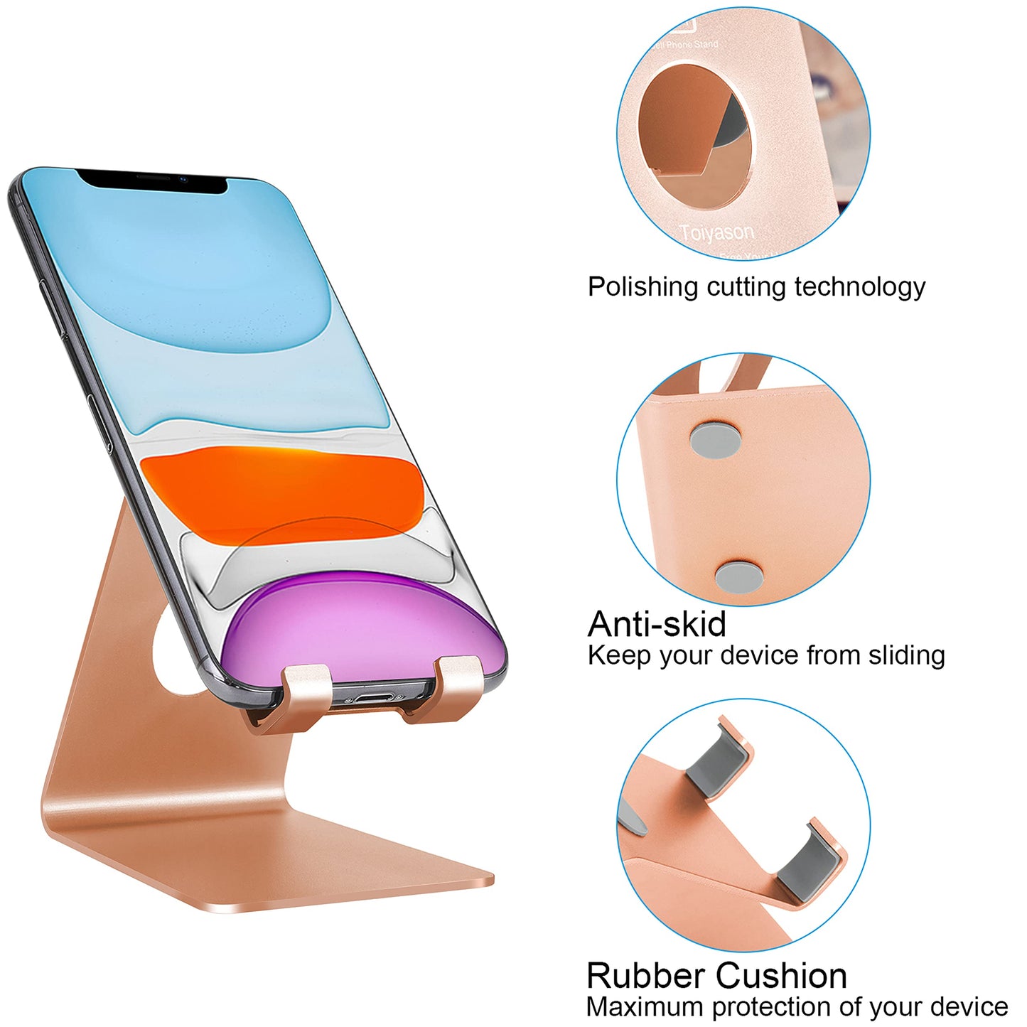 Toiyason Cell Phone Stand Desk Phone Holder, Cradle, Dock, Compatible with All 4-8inch Phones, Office Kitchen Traveling Accessories T1 Rose Gold