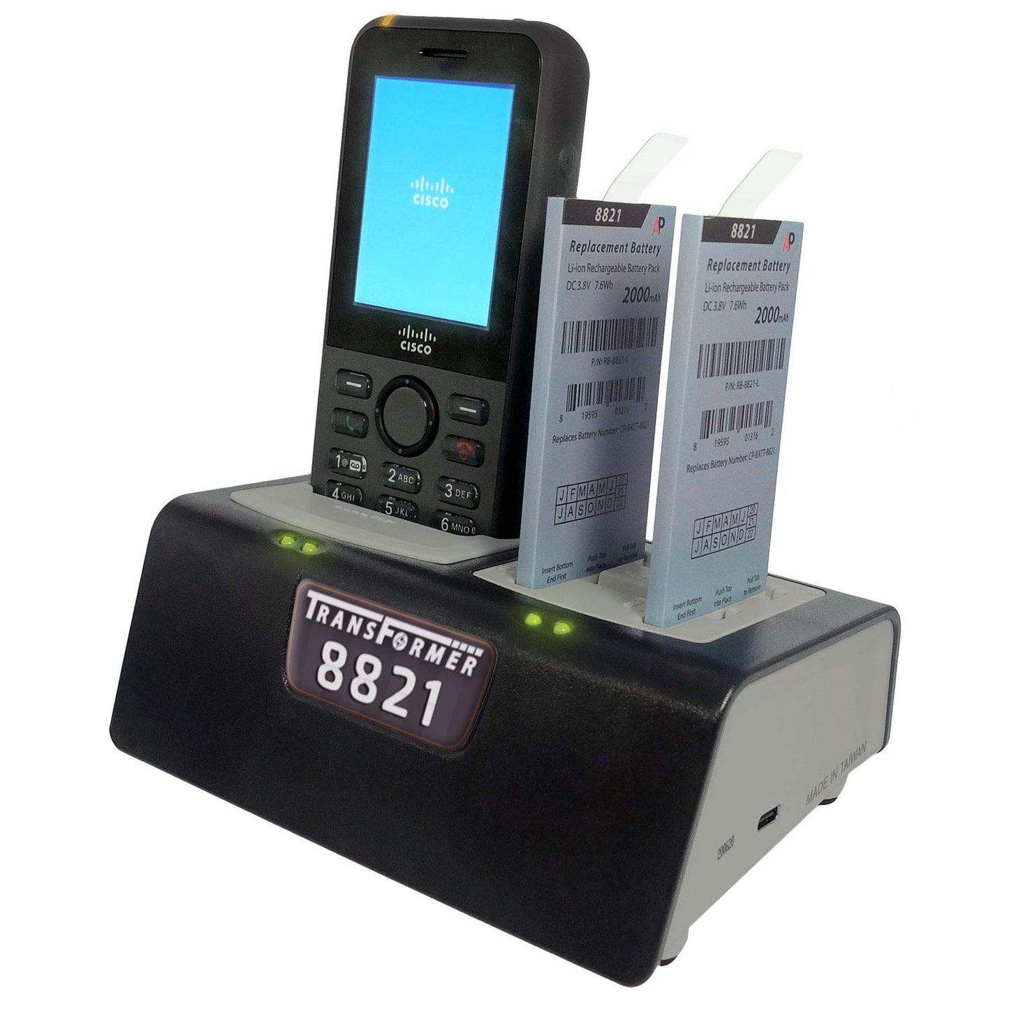 Transformer Charging Station for Cisco 8821 Series: 1 Phone & 2 Batteries. Power Supply Included