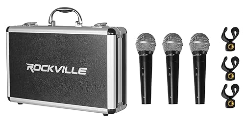 Rockville RMC-3PK Dynamic Microphones 3 Pack, Uni-Directional, Metal Build, XLR, Clear Sound, Low Background Noise, Durable Case, for Vocals