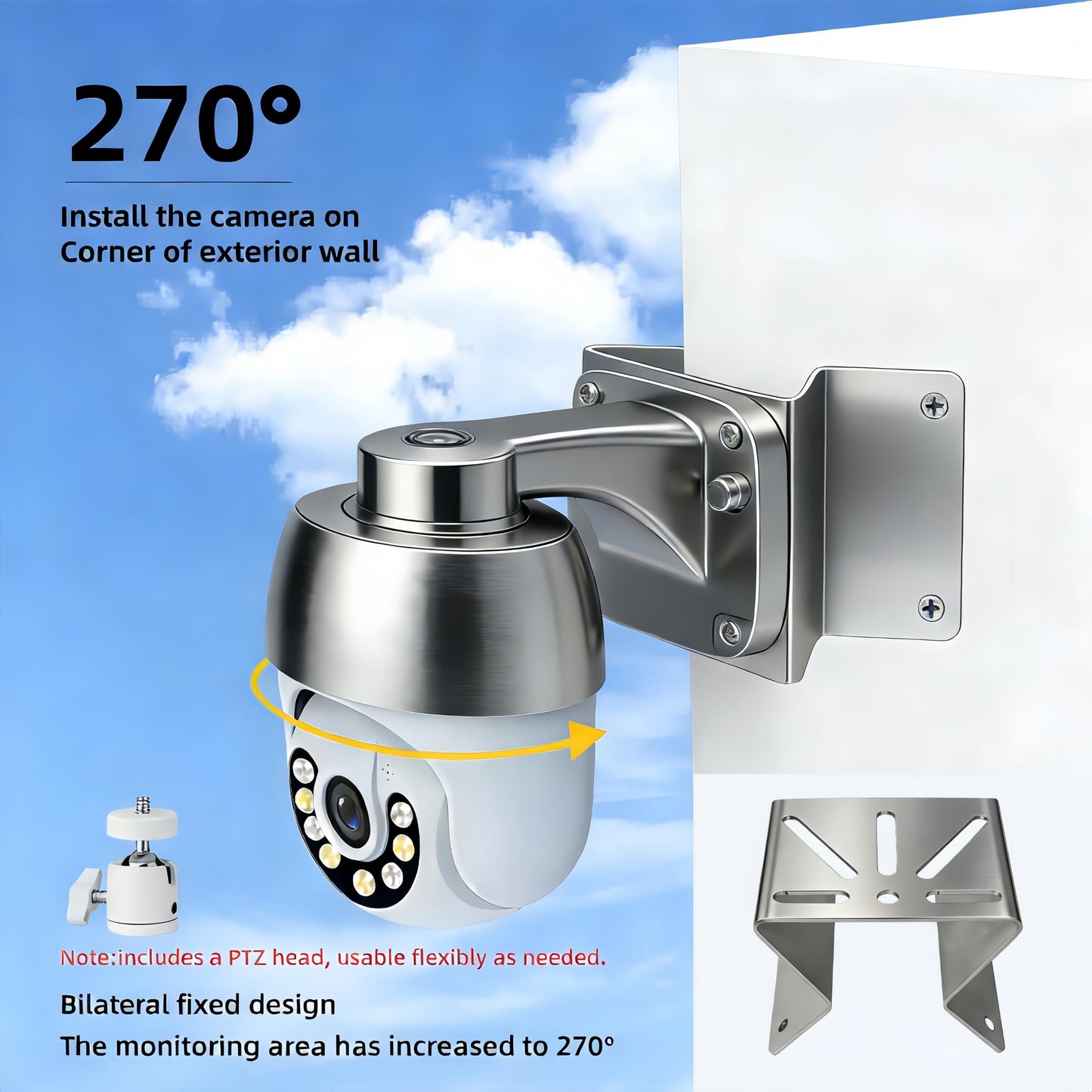 Coolotic Security Camera Mount 90° Corner Bracket with 1/4" Ball Head Adapter, Compatible with Eufy SoloCam S340/E30/E42, 4G LTE S330, PTZ/WYZE Cam