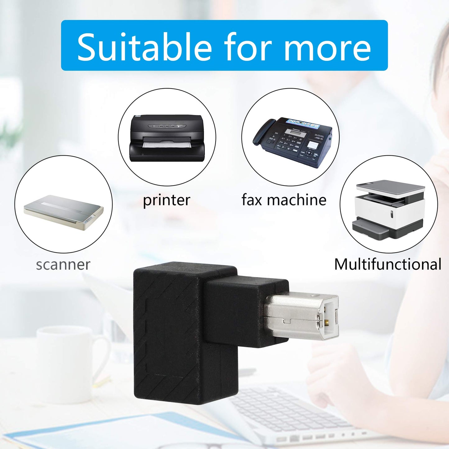 YACSEJAO USB 2.0 Type-B Printer Adapter, 2Pack 90 Degrees USB 2.0 B Male to Type-B Female Printer Adapter? for Printer, Scanner, Mobile HDD