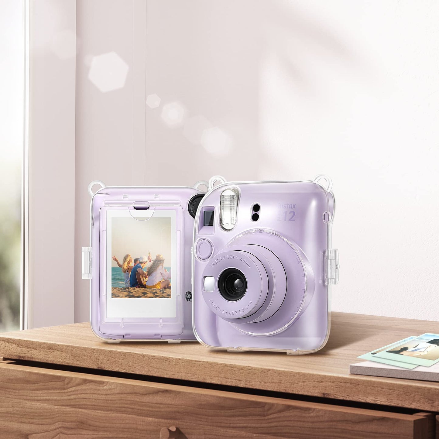 Fintie Protective Clear Case for Fujifilm Instax Mini 12 Instant Camera - Crystal Hard Shell Cover with Upgraded Film Pocket for Storing Photos