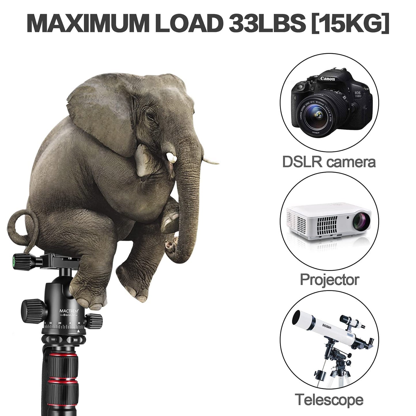 MACTREM 84" Camera Tripod, DSLR Tripod Heavy Duty for Travel, 360 ° Ball Head Professional Aluminum Tripod & Monopod with Carry Bag Compatible