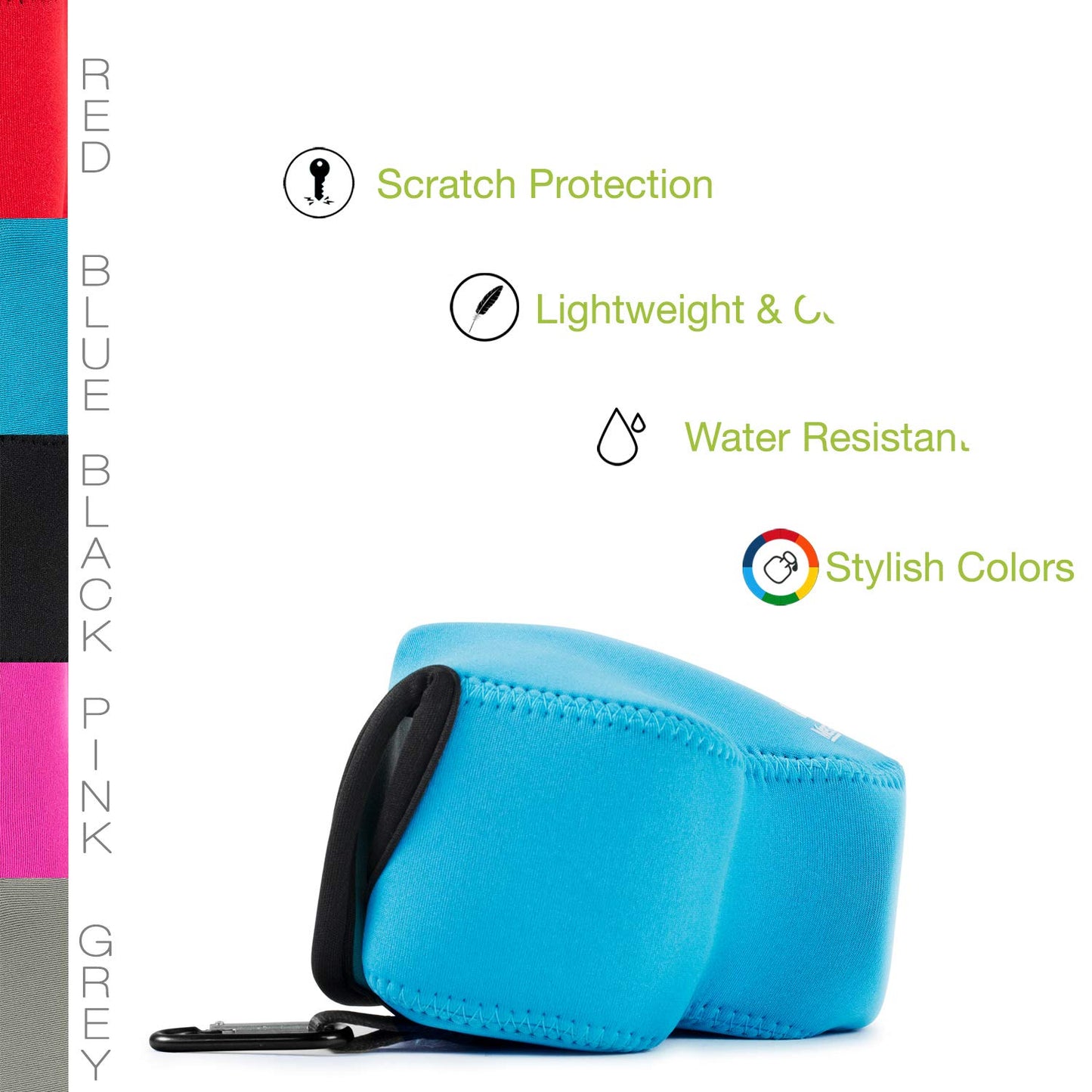 MegaGear Nikon Coolpix L840 Ultra Light Neoprene Camera Case, with Carabiner - Blue - MG811