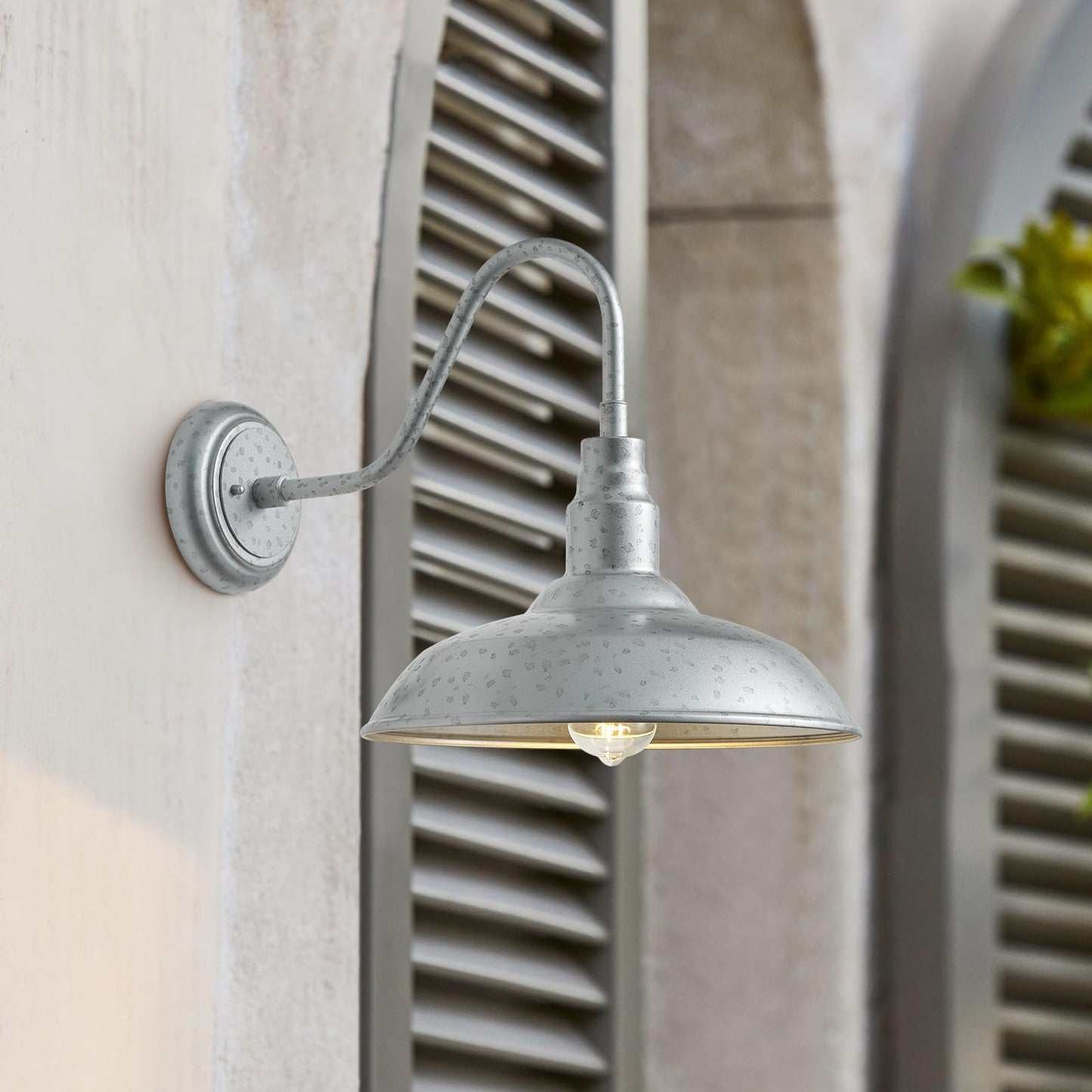 GOALPLUS 10in Dome Outdoor Gooseneck Barn Light, 2 Pack Silver Exterior Porch Gooseneck Wall Mount Lighting Fixture, Farmhouse Style Outside Barn Wall
