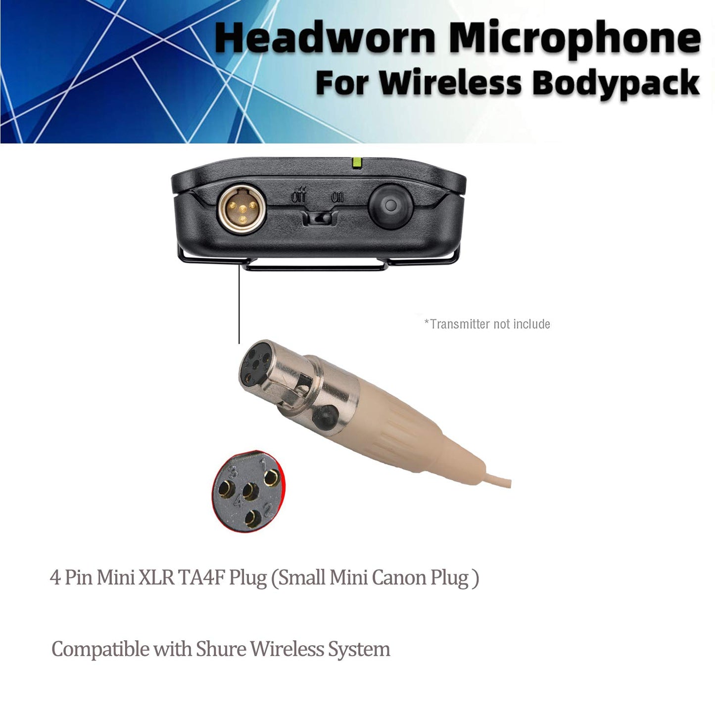 Sujeetec Microphone Headset Discreet Headworn Earset Over Ear Hanging Mic Compatible with Shure Wireless System Bodypack Transmitter, Ideal for