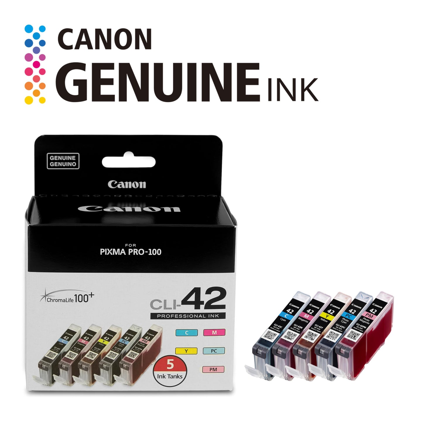 Canon CLI-42 Genuine Five Color Pack, Compatible with PIXMA PRO-100 Printers