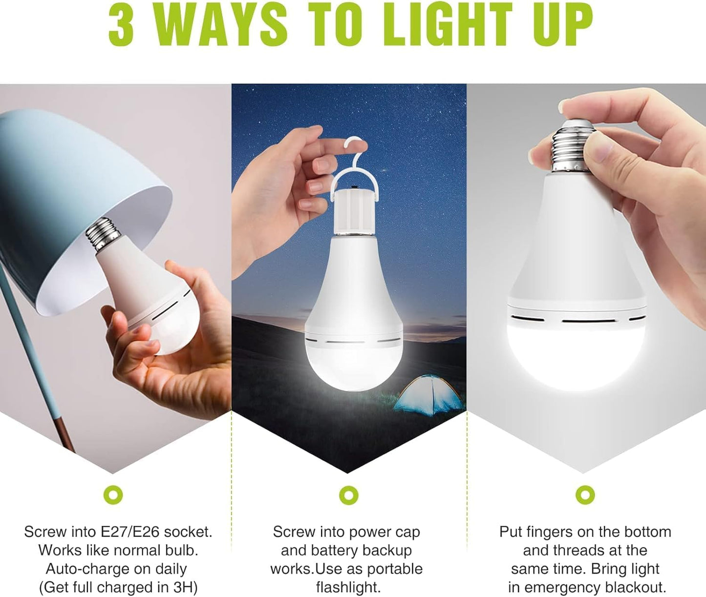 Neporal 4 Pack Emergency-Rechargeable-Light-Bulb, Stay Lights Up When Power Failure, 1500mAh 15W 80W Equivalent LED Light Bulbs for Home, Camping