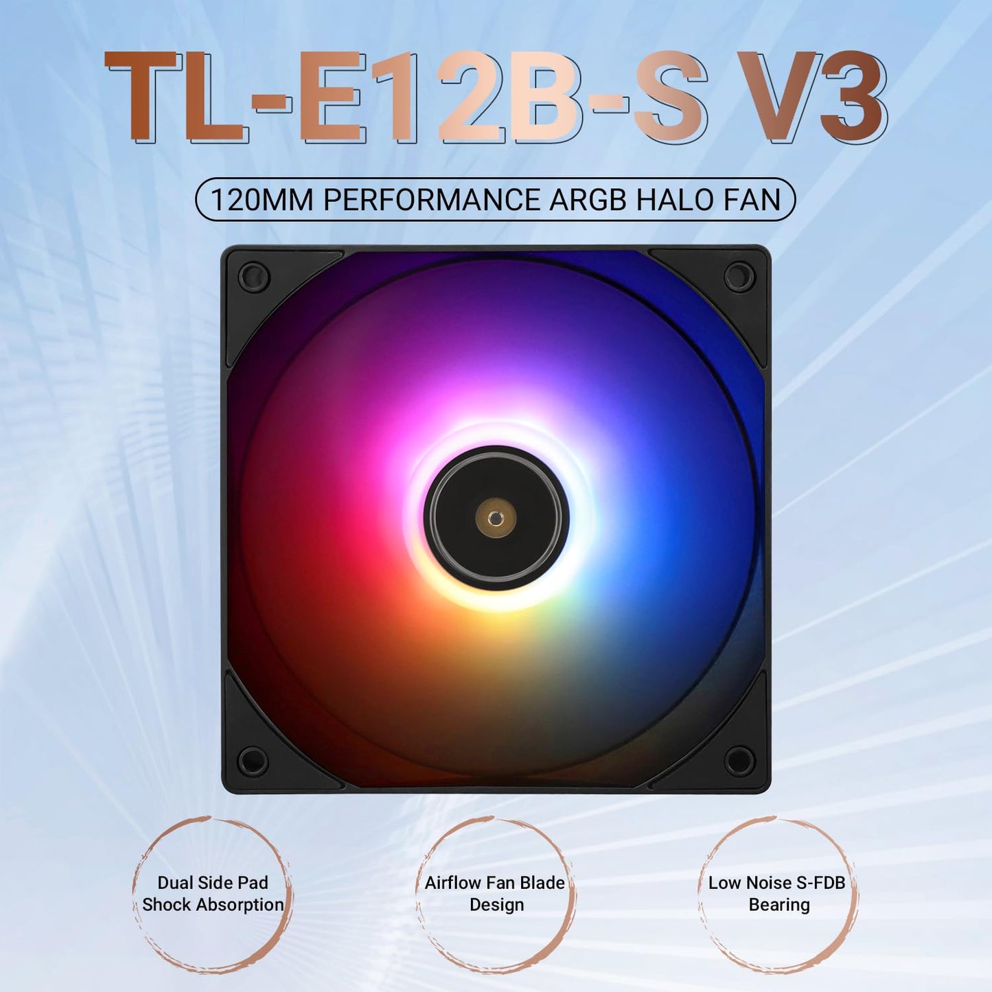 Thermalright TL-E12B-S V3 120mm Cooling Fan,Black Computer Cooling ARGB Fan,CPU Coolers with 2000RPM High Speed,for CPU Cooler&Case Cooling