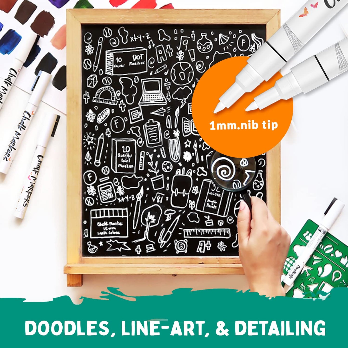 Extra Fine Tip White Chalk Markers (4 Pack 1mm Point) Chalk Pens - White Dry Erase Marker Pen for Blackboard, Chalkboards, Windows, Glass, Bistro