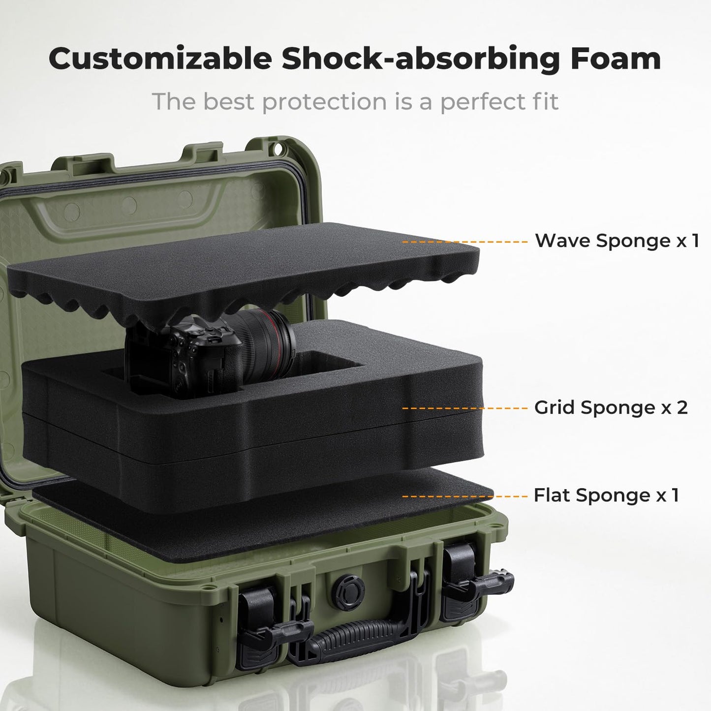 K&F CONCEPT Waterproof Hard Case, Portable Protective Camera Case, Customizable Foam Case Fit Use of Camera, Drones, Equipments -13.5x11.4x5.3inch