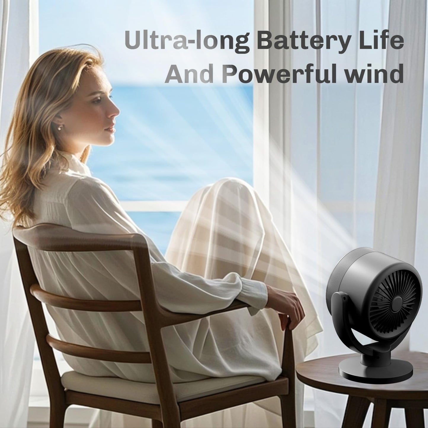 Desk Fans for Bedroom with 4000mAh Rechargeable Battery ,LED Display quiet desktop Fan with Timer, Ultra-Quiet Operation, Night Light Automatic