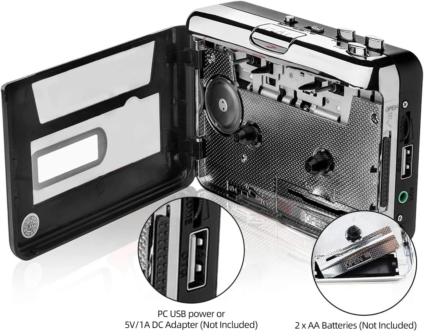 Reshow Portable Cassette Tape Player, Best Overall Standalone USB to MP3 Converter, Audio Cassette to Digital Converter Automatically Divides -Silver