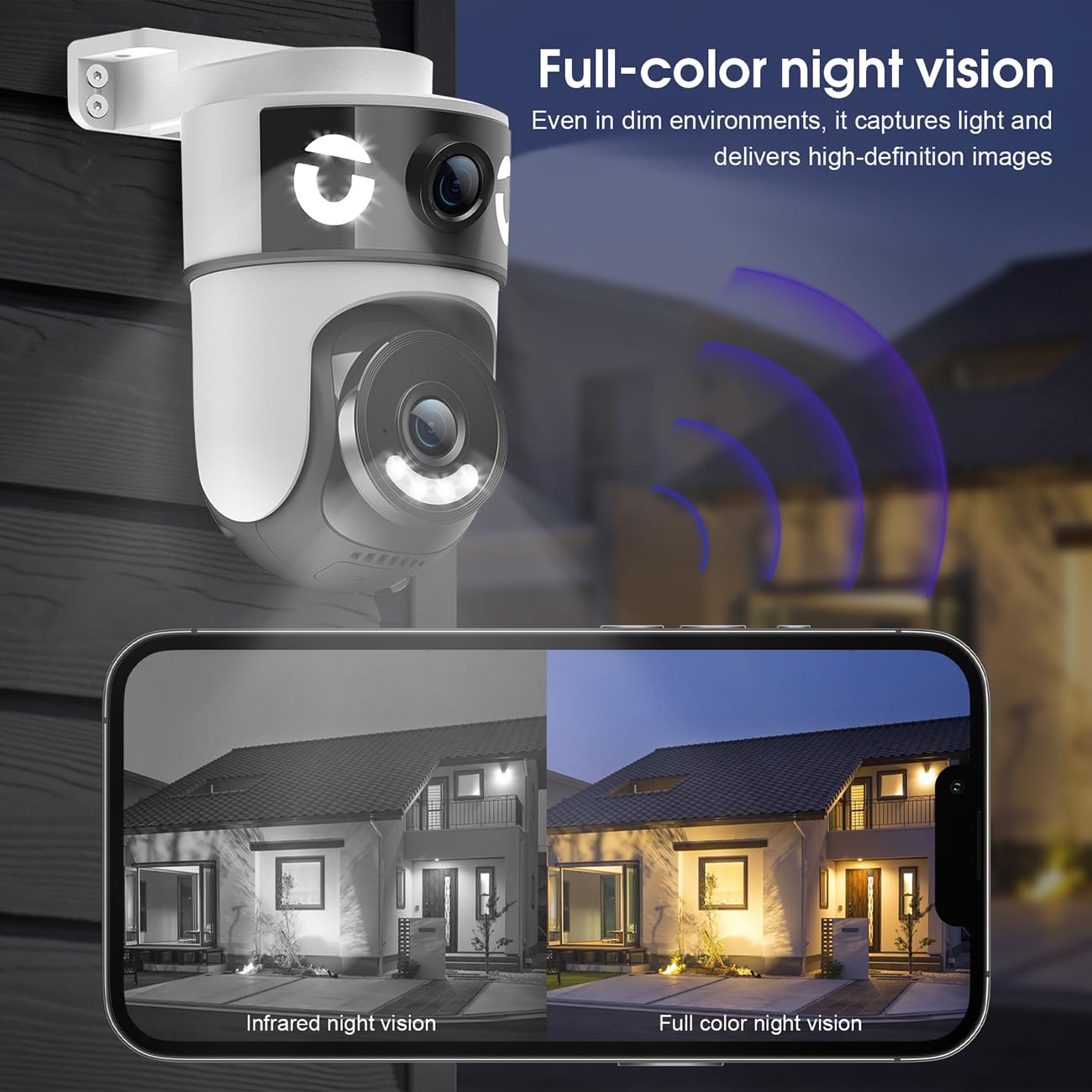 COOHILIGH H4 Dual-Lens PTZ WiFi 1080P Home Security Camera, 24/7 Recording IP65 Waterproof Indoor&Outdoor Camera with Motion Detection, Two-Way Audio